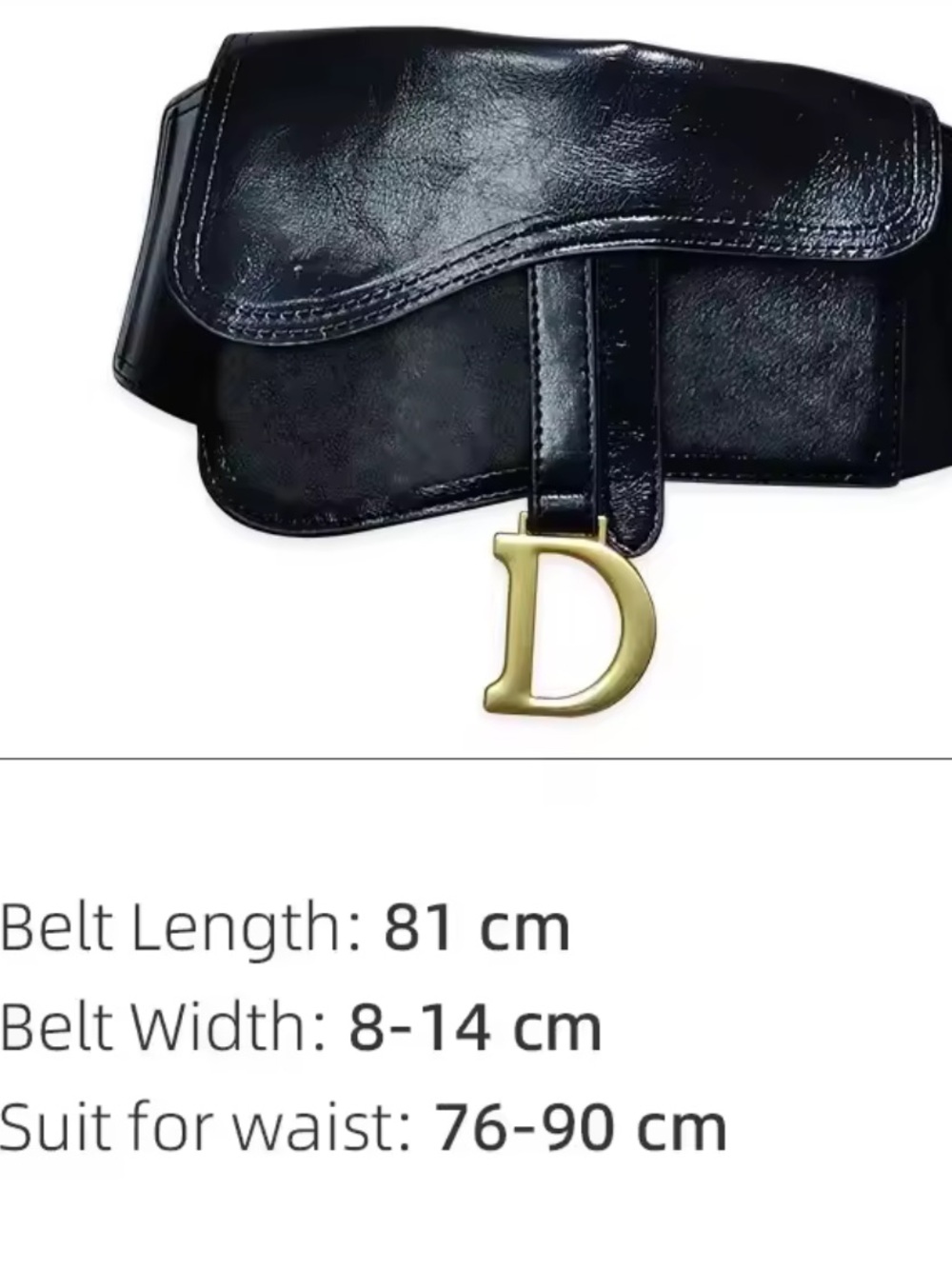 Couture Black Leather Cinch Belt with Signature Gold D - Picture 3 of 5